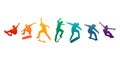 Skate people silhouettes skateboarders colorful vector illustration background extreme active